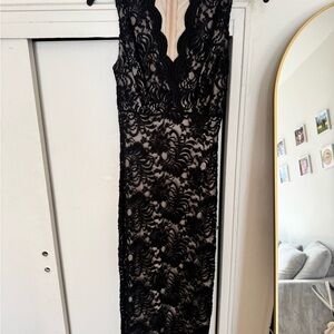 Guess by Marciano Black Lace Midi Dress with Nude Underlay